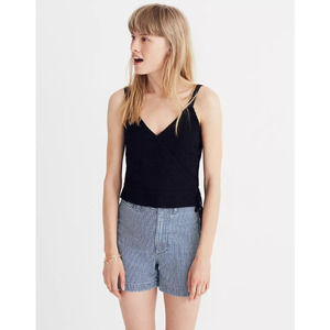 Madewell Black Textured Finale Cropped Surplice Neck Tank Top